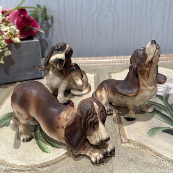 Vintage Norcrest Basset Hound Figurines Japan PLEASE READ DESCRIPTION - Picture 1 of 16